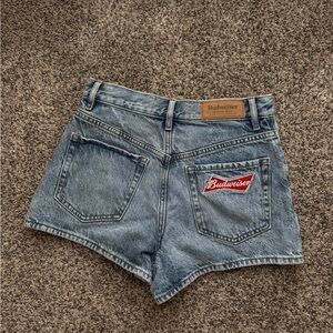 Vintage Budweiser Women's Denim Shorts in Light Blue